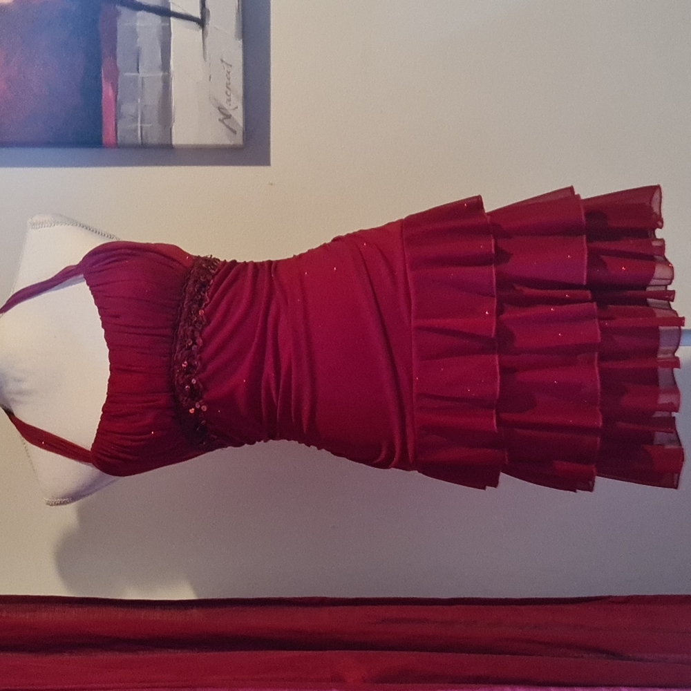 City Triangles Deep Red Asymmetrical Elegant dress. Size M
